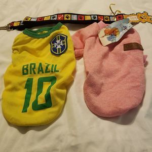 2 small dog shirts and leash